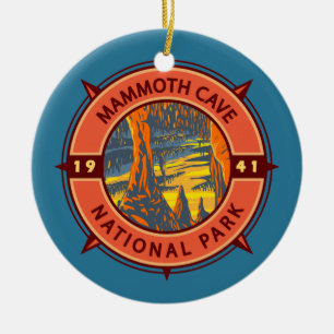 Emblem i mammoth Cave nationalpark Retro Compass Julgransprydnad Keramik