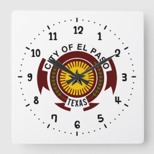 Emblem of City of El Paso, Texas Square Wall Clock Fyrkantig Klocka