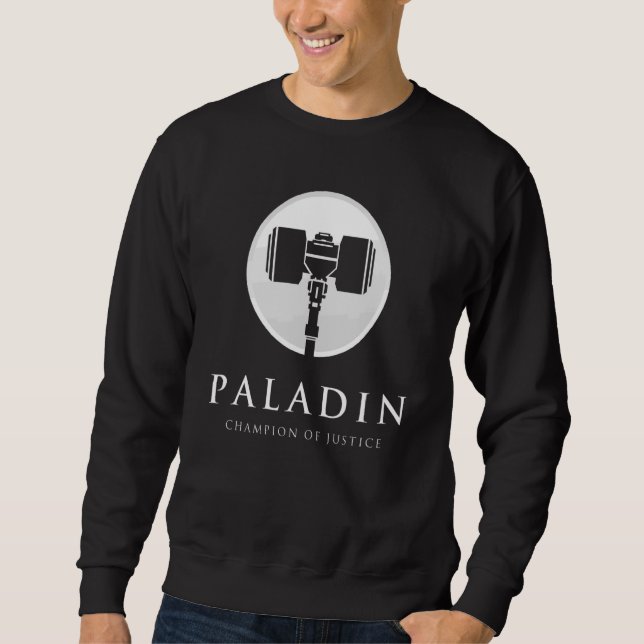 Emblem Paladin Gamer Class Hammer Video Game Playe Lång Ärmad Tröja (Framsida)