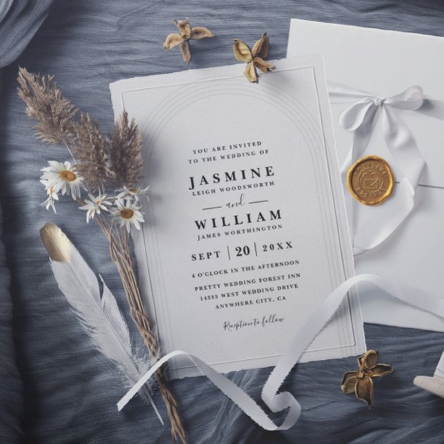 Embossed Arch Minimalist Elegant QR Code Wedding Inbjudningar (Skapare uppladdad)