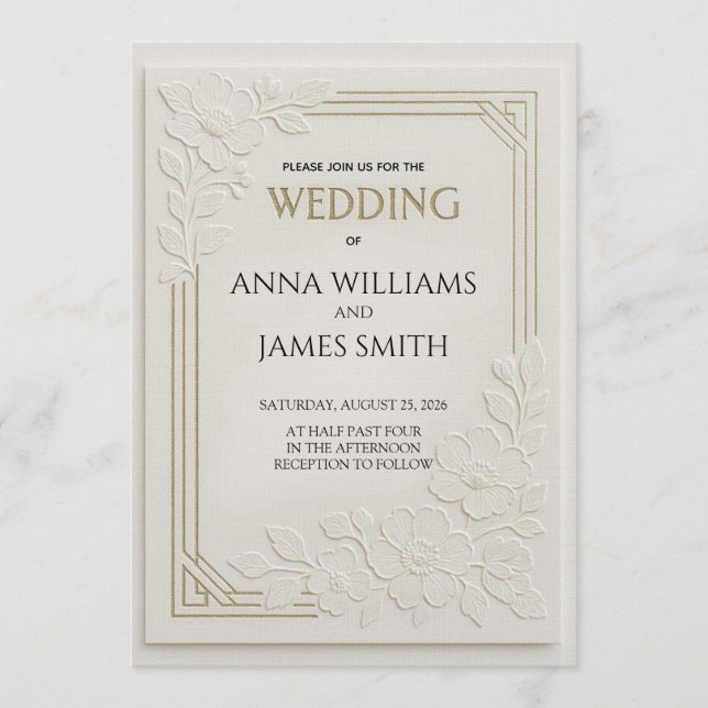 Embossed Art Deco Floral Wedding Inbjudningar (Framsida)