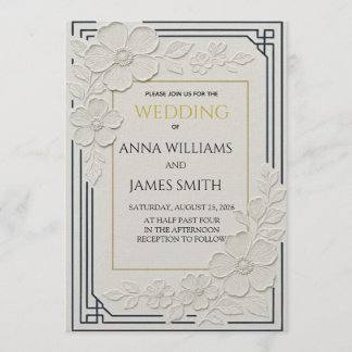 Embossed Art Deco Floral Wedding Inbjudningar