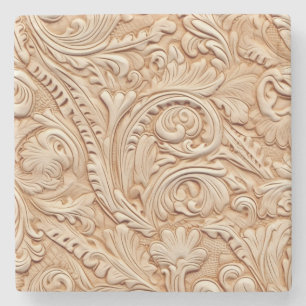 Embossed beige faux-läder stenunderlägg