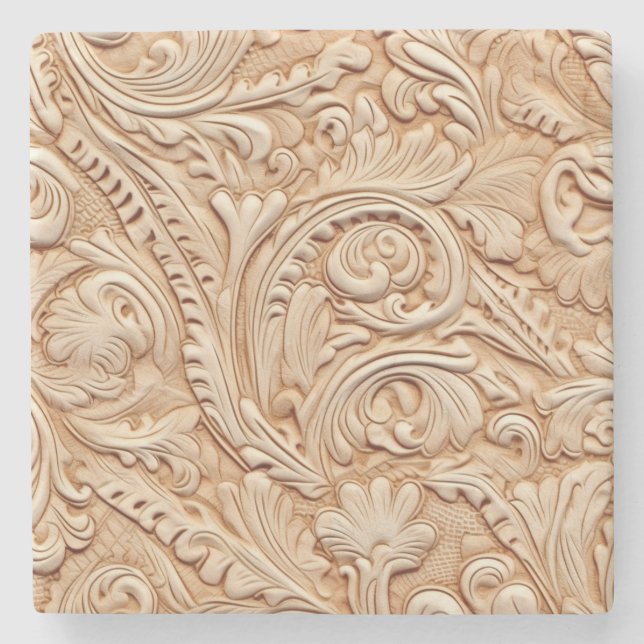 Embossed beige faux-läder stenunderlägg (Framsidan)
