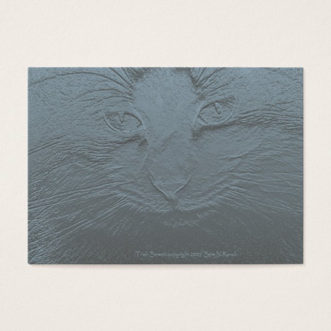 Embossed Cat Ansikte Grått Blue Visitkort (Framsidan)