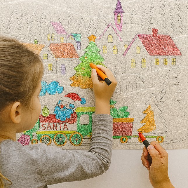 Embossed Christmas Town with Santa Train Craft  Presentpapper (Embossed holiday village becomes a canvas for little artists perfect for classroom crafts )