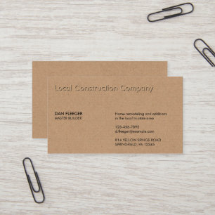 Embossed Construction Business Namn Faux Kraft Visitkort