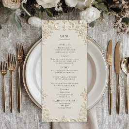 Embossed Elegant Ivory Floral Wedding Menu Meny