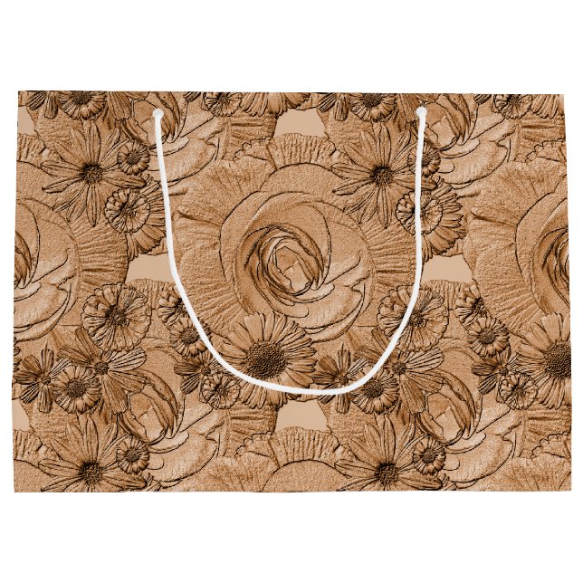 Embossed Flowers-Brown-GIFT BAG L (Baksidan)