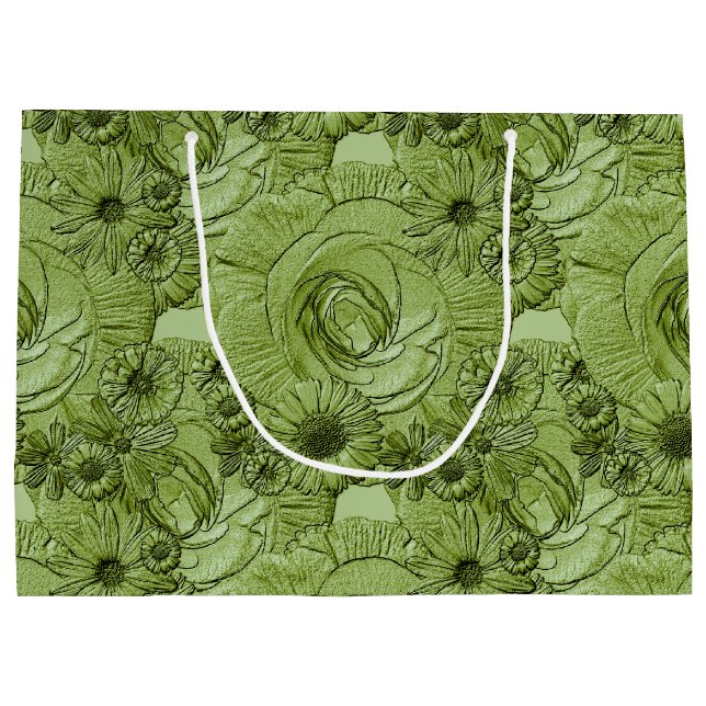 Embossed Flowers-Grönt-GIFT BAG L (Baksidan)