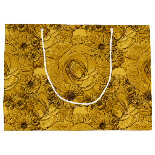 Embossed Flowers-Guld-GIFT BAG L