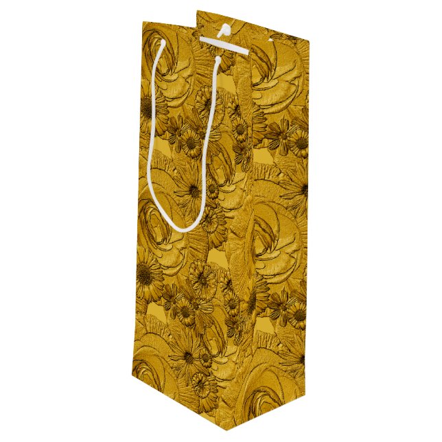 Embossed Flowers-Guld-VIN GIFT BAG (Baksidan Vinklad)