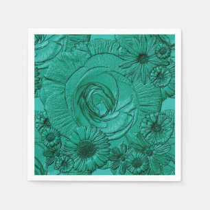 Embossed Flowers-Jade Grönt-COCKTAIL NAPKINS Pappersservett