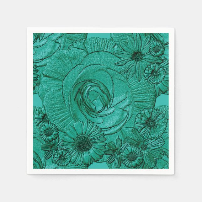 Embossed Flowers-Jade Grönt-COCKTAIL NAPKINS Pappersservett (Framsidan)