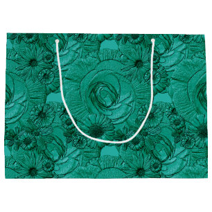 Embossed Flowers-Jade Grönt-GIFT BAG L