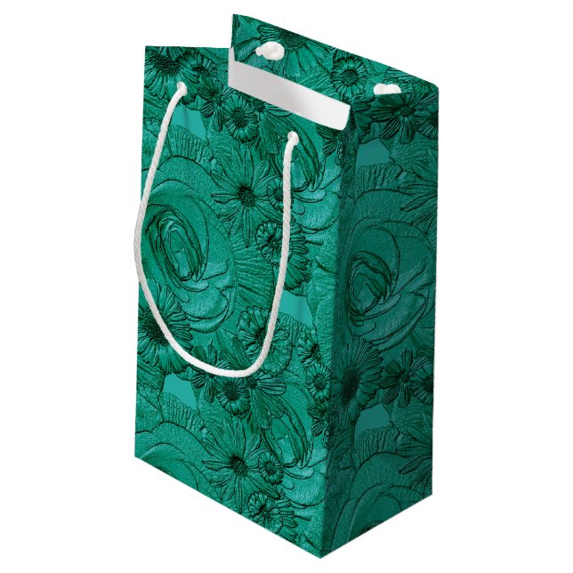 Embossed Flowers-Jade Grönt-GIFT BAG S (Baksidan Vinklad)