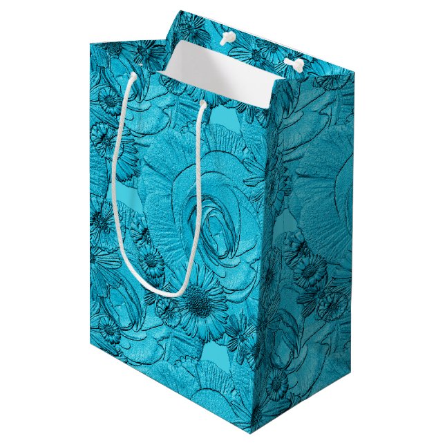 Embossed Flowers-Light Blue-GIFT BAG M (Framsidan Vinklad)