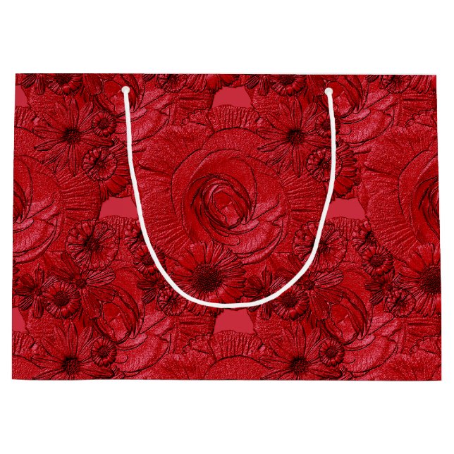Embossed Flowers-Red-GIFT BAG L (Framsidan)