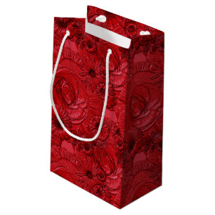 Embossed Flowers-Red-GIFT BAG S