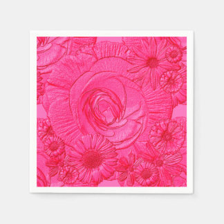 Embossed Flowers-Shock rosa-COCKTAIL NAPKINS Pappersservett