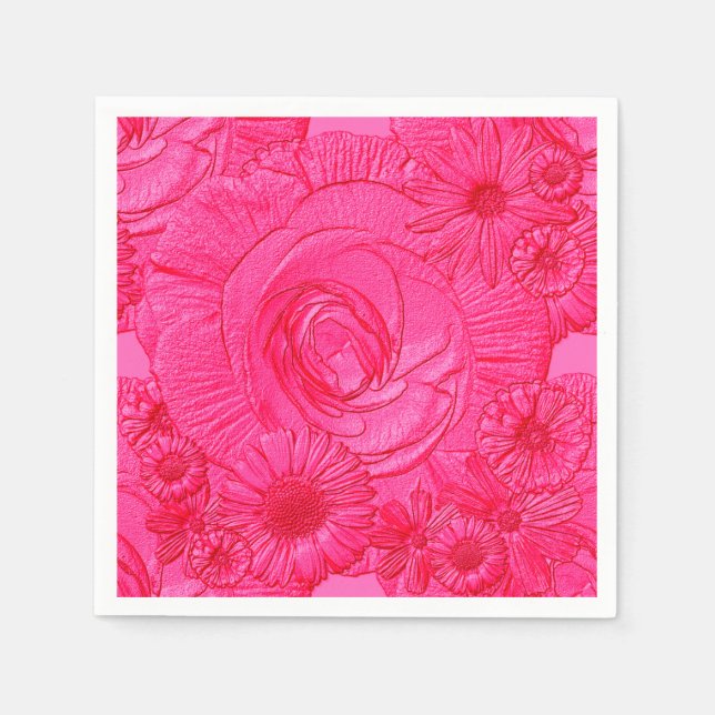 Embossed Flowers-Shock rosa-COCKTAIL NAPKINS Pappersservett (Framsidan)
