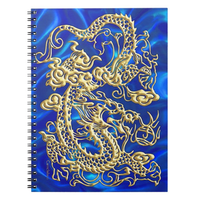 Embossed Guld Dragon Anteckningsbok Med Spiral (Framsidan)