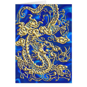 Embossed Guld Dragon Hälsningskort
