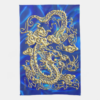 Embossed Guld Dragon Kökshandduk