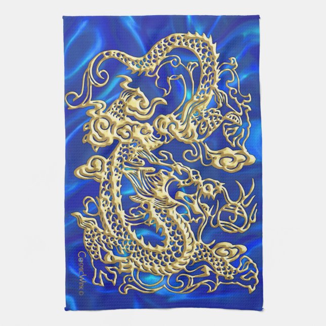 Embossed Guld Dragon Kökshandduk (Vertikal)