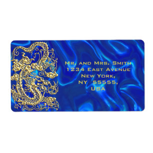 Embossed Guld Dragon on Blue Satin Fraktsedel