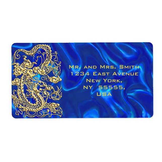 Embossed Guld Dragon on Blue Satin Fraktsedel (Framsidan)