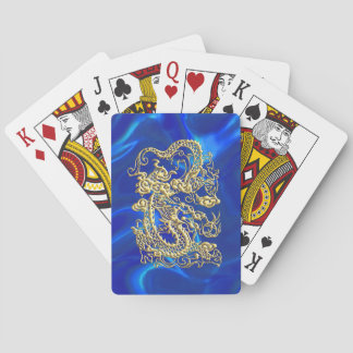 Embossed Guld Dragon on Blue Satin Print Casinokort