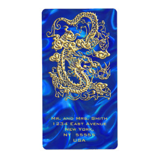 Embossed Guld Dragon on Blue Satin Print Fraktsedel