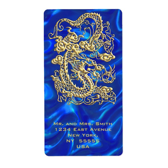 Embossed Guld Dragon on Blue Satin Print Fraktsedel (Framsidan)