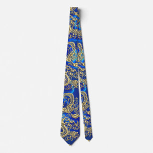 Embossed Guld Dragon on Blue Satin Print Slips
