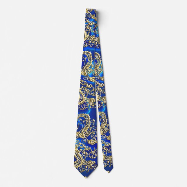 Embossed Guld Dragon on Blue Satin Print Slips (Framsida)