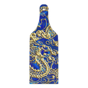 Embossed Guld Dragon on BlueSatin Print