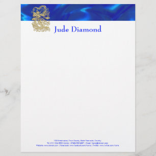 Embossed Guld Dragon on BlueSatin Print Brevhuvud