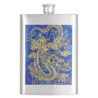 Embossed Guld Dragon on BlueSatin Print Fickplunta