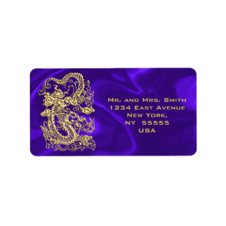 Embossed Guld Dragon on Lila Satin Print Print Adressetikett