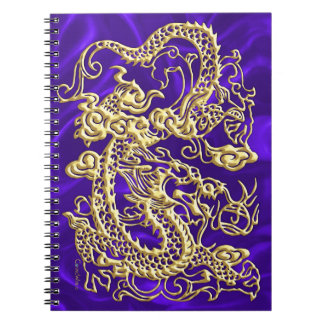 Embossed Guld Dragon on Lila Satin Print Print Anteckningsbok Med Spiral