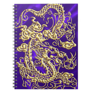 Embossed Guld Dragon on Lila Satin Print Print Anteckningsbok Med Spiral