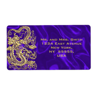 Embossed Guld Dragon on Lila Satin Print Print Fraktsedel