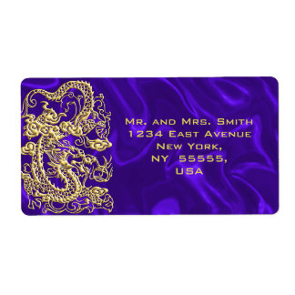 Embossed Guld Dragon on Lila Satin Print Print Fraktsedel