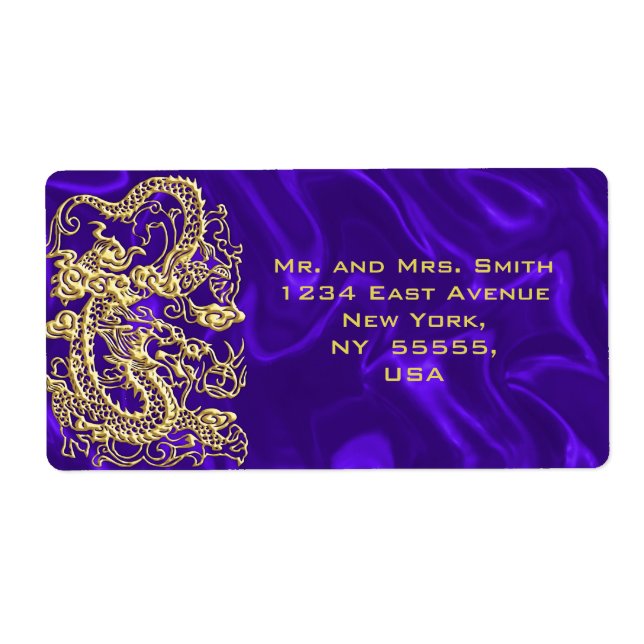 Embossed Guld Dragon on Lila Satin Print Print Fraktsedel (Framsidan)