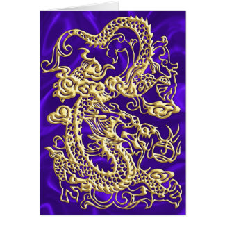 Embossed Guld Dragon on Lila Satin Print Print Hälsningskort