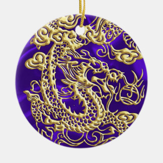 Embossed Guld Dragon on Lila Satin Print Print Julgransprydnad Keramik