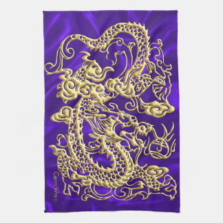 Embossed Guld Dragon on Lila Satin Print Print Kökshandduk