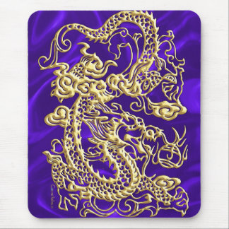 Embossed Guld Dragon on Lila Satin Print Print Musmatta