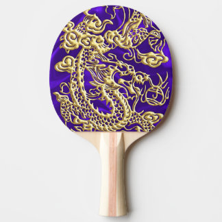 Embossed Guld Dragon on Lila Satin Print Print Pingisracket